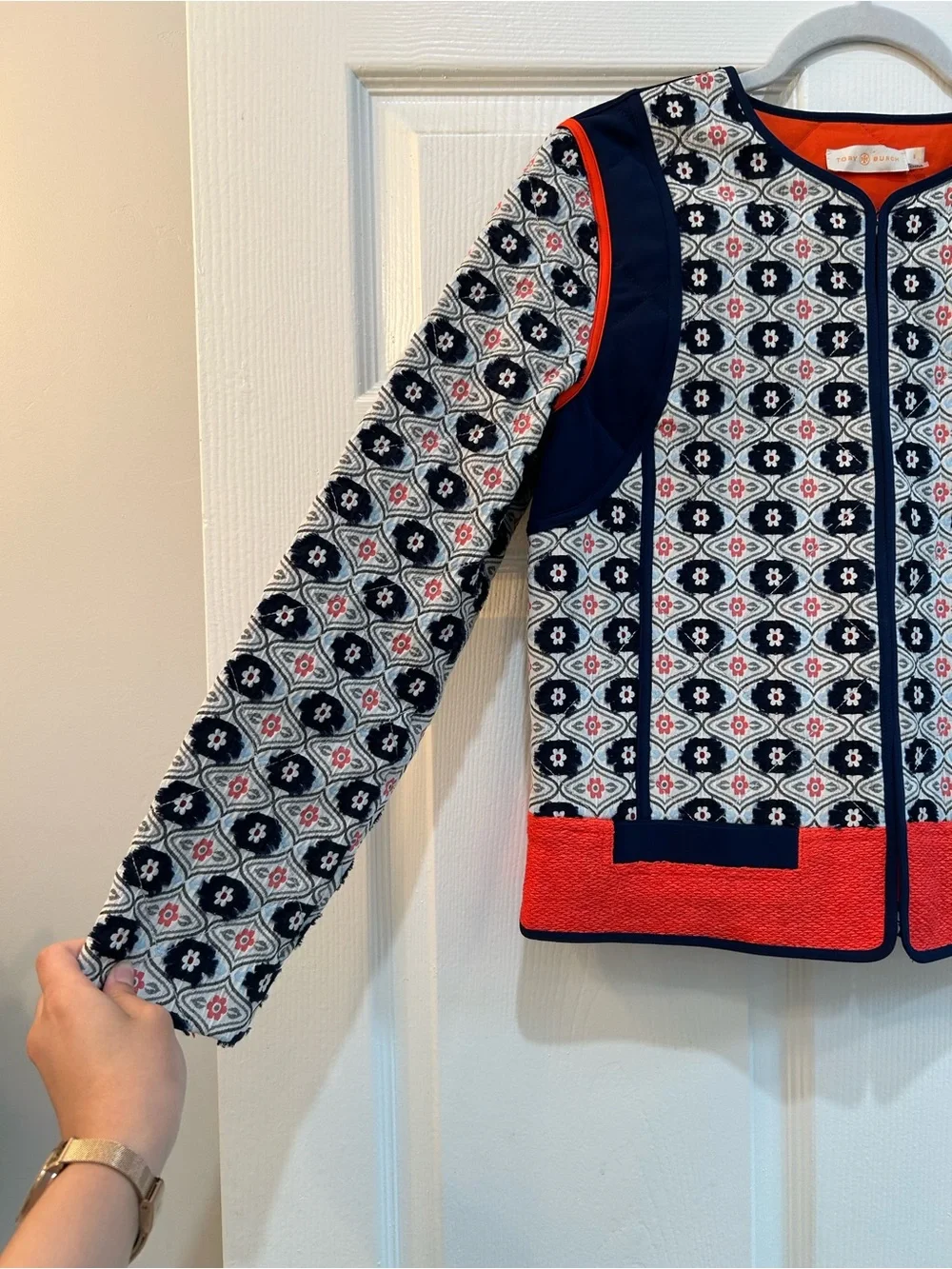 Tory Burch Rainford Daisy-Jacquard Cropped Jacket Size 6